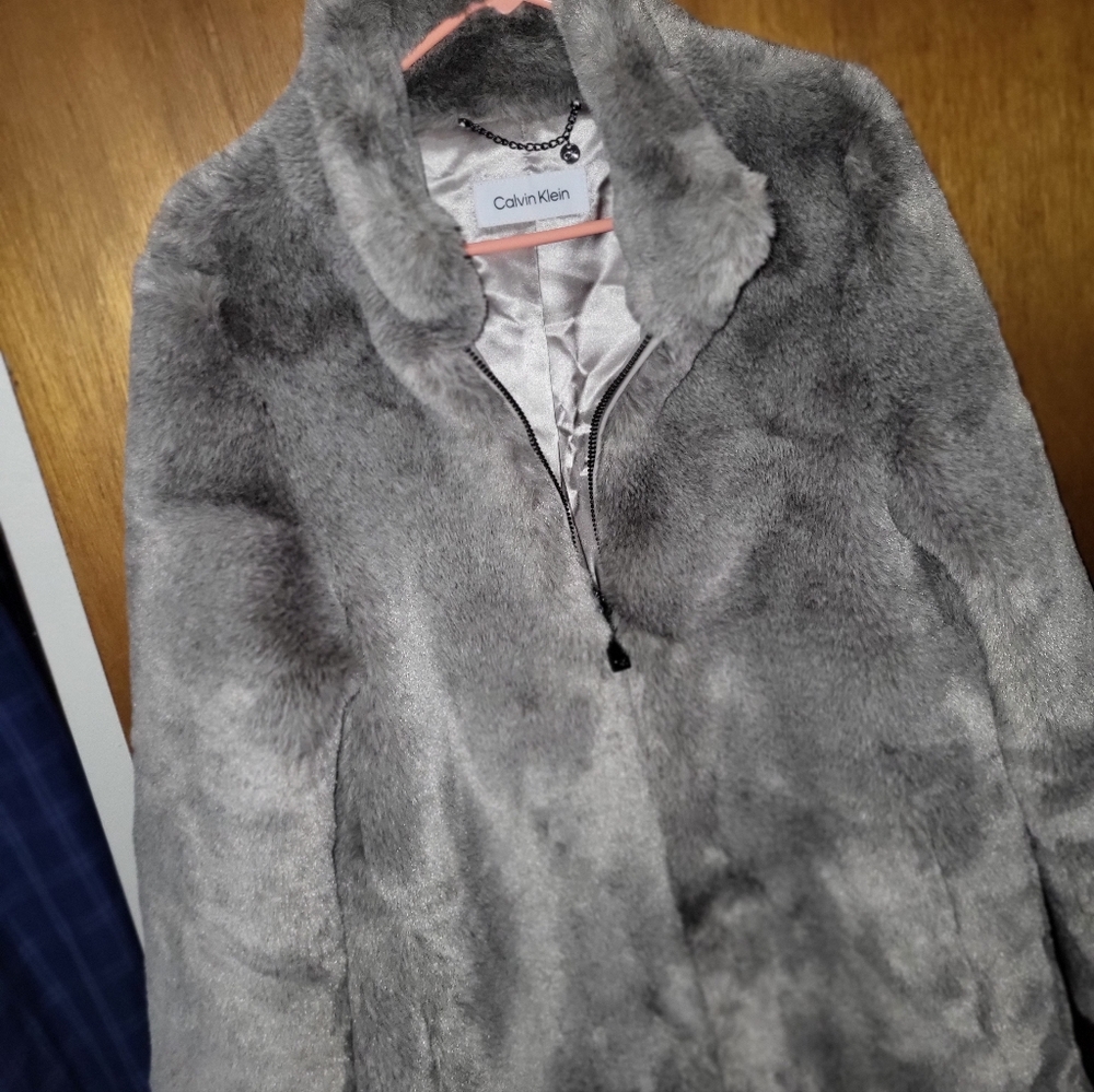Calvin Klein Charcoal Faux Fur Coat